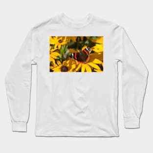 Red Admiral; Yellow Flower Long Sleeve T-Shirt